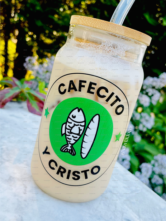 16 oz Bamboo Lid Iced Coffee Matcha Cold Drinks Glass Tumbler "Iced Coffee and Jesus"