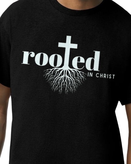 Men's Rooted in Christ Cotton T-Shirt Colossians 2:7