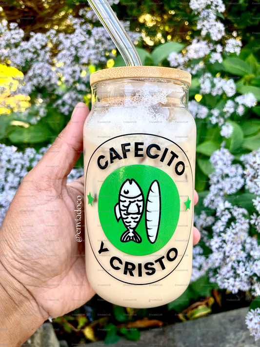 16 oz Bamboo Lid Iced Coffee Matcha Cold Drinks Glass Tumbler "Iced Coffee and Jesus"