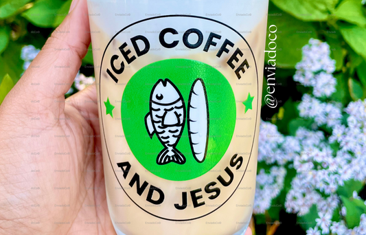 16 oz Dome Lid Iced Coffee Matcha Cold Drinks Glass Tumbler "Iced Coffee and Jesus"