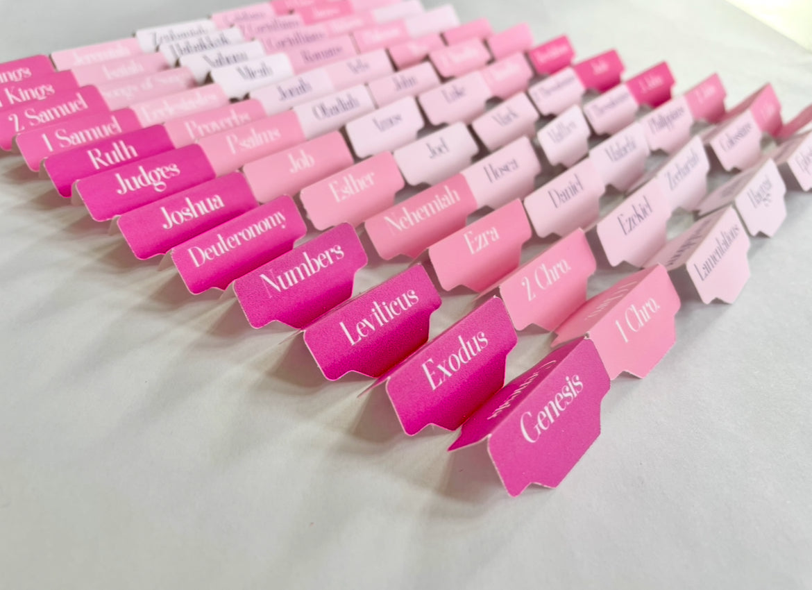 Pink Ombre Bible Tabs: Waterproof Vinyl, 66 Books + Blank