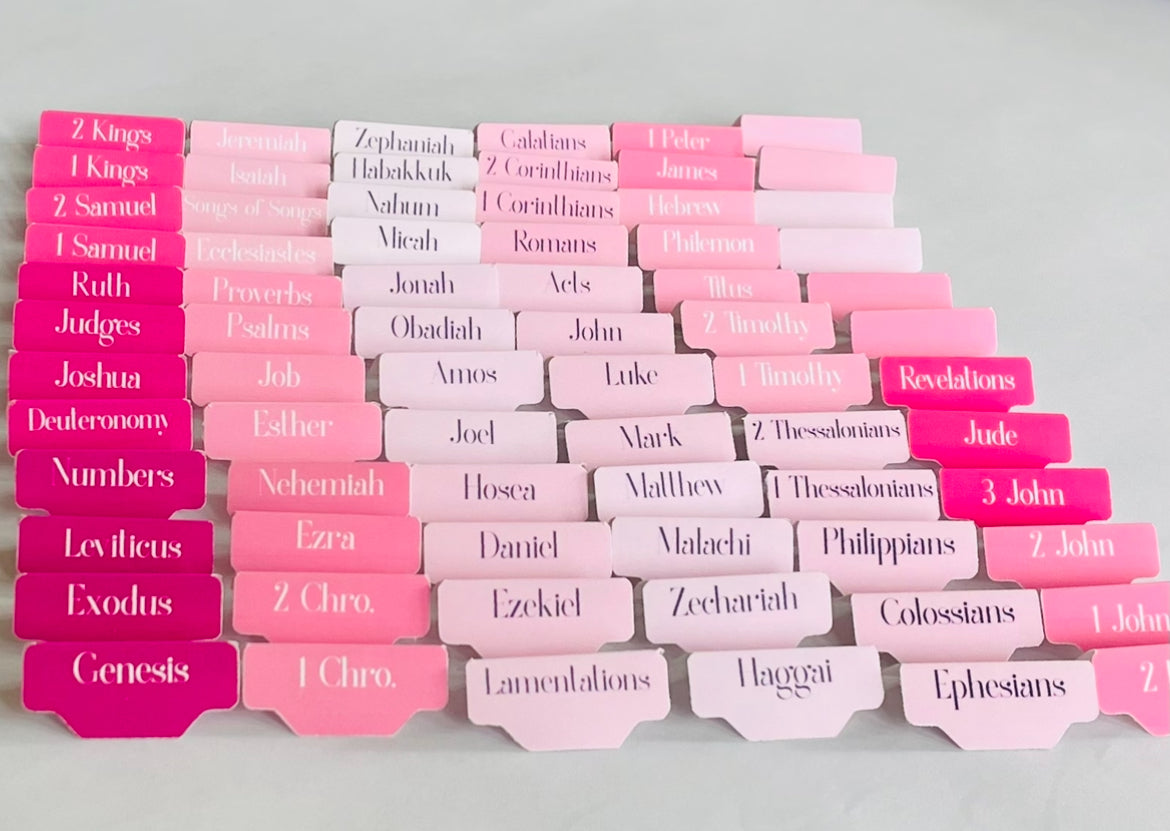 Pink Ombre Bible Tabs: Waterproof Vinyl, 66 Books + Blank